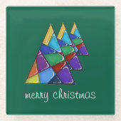 Colorful Patchwork Christmas Tree Ornament ガラスコースター (正面)
