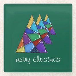 Colorful Patchwork Christmas Tree Ornament  ガラスコースター