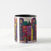 Colorful Patchwork Houses Textile Art マグカップ (中央)