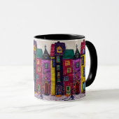 Colorful Patchwork Houses Textile Art マグカップ (正面右)
