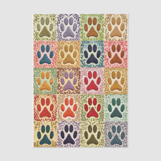 Colorful Patchwork Paw Prints Quilt EN8 Decoupage 薄葉紙 (正面)