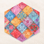 Colorful Patchwork Print Monogram ペーパーコースター (正面)