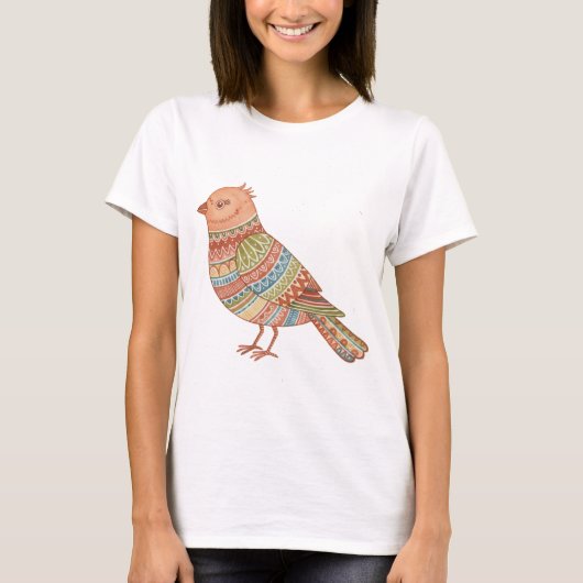 Colorful Pattern Bird Illustration Art Tシャツ (正面)