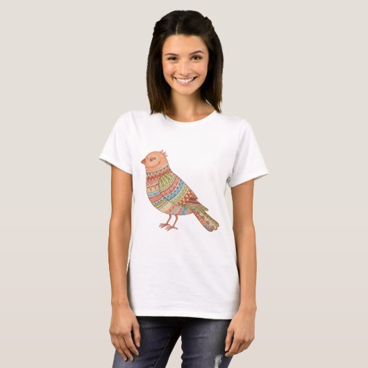 Colorful Pattern Bird Illustration Art Tシャツ (正面フル)