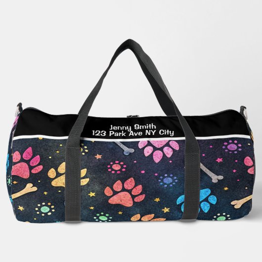 Colorful Paw Bone Cosmic Monogram Personalize ダッフルバッグ (正面)