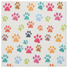 Colorful Paw Print Cotton Fabric by the Yard
