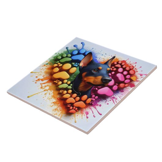 Colorful Paw Print Tile for Dobermann Dogs タイル (側面)