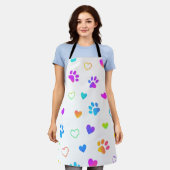 Colorful Paw Prints & Hearts Apron エプロン (着用した状態)