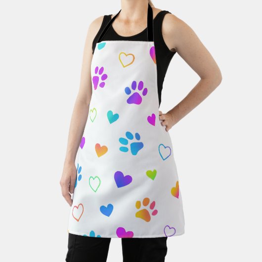 Colorful Paw Prints & Hearts Apron エプロン (インサイチュ)