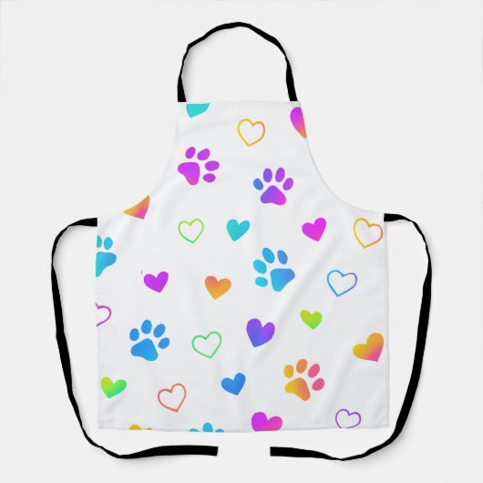 Colorful Paw Prints & Hearts Apron エプロン (正面)