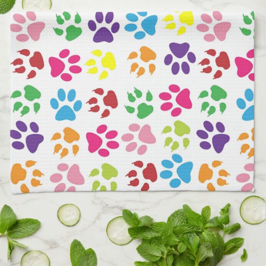 Colorful Paw Prints Pattern キッチンタオル (折り畳み)