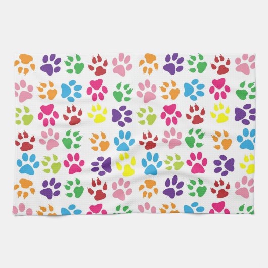 Colorful Paw Prints Pattern キッチンタオル (横)