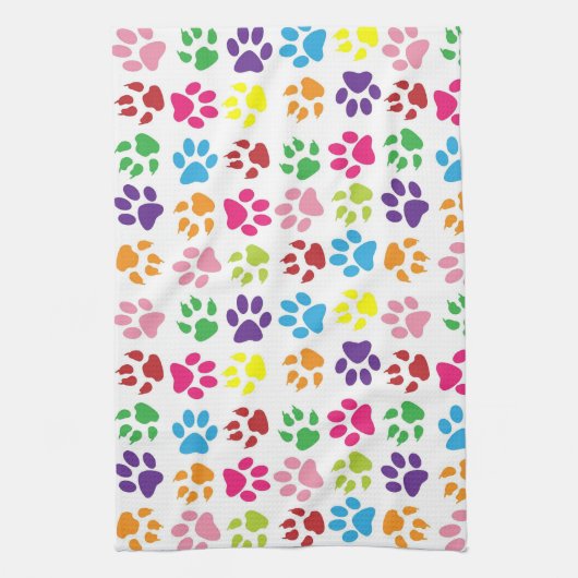 Colorful Paw Prints Pattern キッチンタオル (縦)