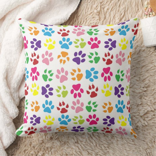 Colorful Paw Prints Pattern クッション (ブランケット)