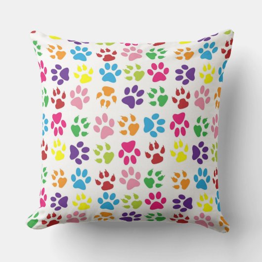 Colorful Paw Prints Pattern クッション (正面)