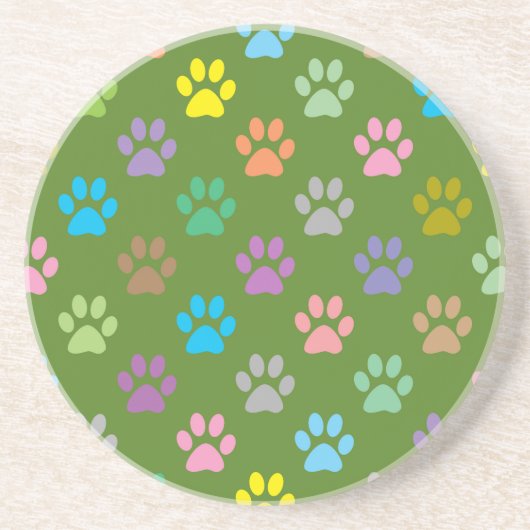 Colorful paw prints pattern コースター (正面)