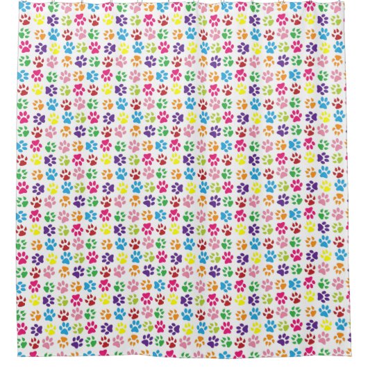 Colorful Paw Prints Pattern シャワーカーテン (正面)