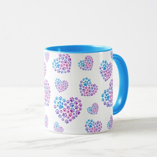 Colorful Paws in Hearts Mug マグカップ (正面右)