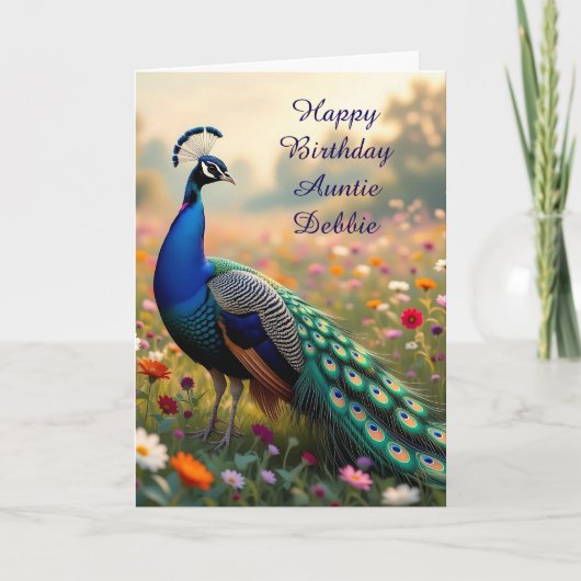 Colorful Peacock Aunt's Personalized Birthday カード (正面)