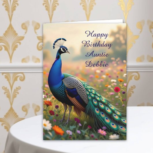 Colorful Peacock Aunt's Personalized Birthday カード