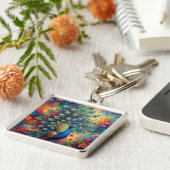 Colorful Peacock Feathers and Flowers キーホルダー (側面)