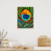 Colorful Peacock Firebird Feather Painting ポスター (キッチン)