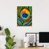 Colorful Peacock Firebird Feather Painting ポスター (ホームオフィス)