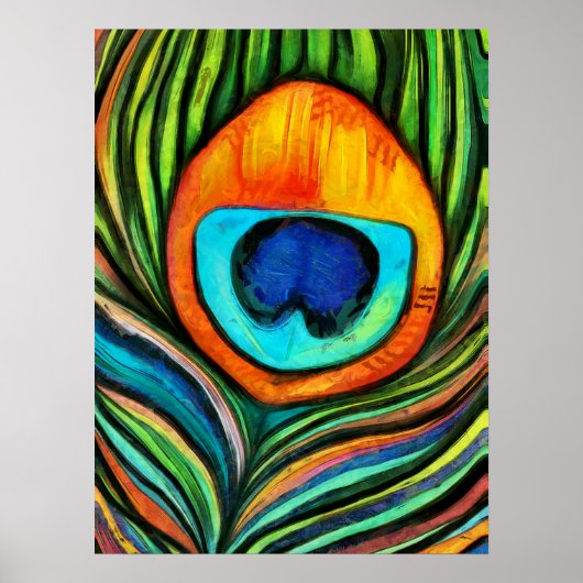 Colorful Peacock Firebird Feather Painting ポスター (正面)
