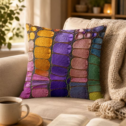 Colorful Pebble Mosaic Multicolor Stone Purple クッション