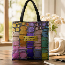 Colorful Pebble Mosaic Multicolor Stone Purple トートバッグ