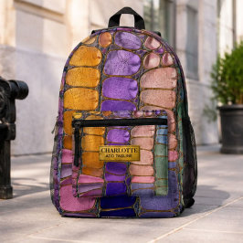 Colorful Pebble Mosaic Multicolor Stone Purple プリントバックパック