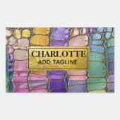 Colorful Pebble Mosaic Multicolor Stone Purple 長方形シール (正面)