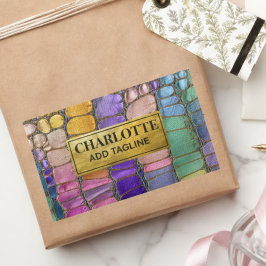 Colorful Pebble Mosaic Multicolor Stone Purple 長方形シール