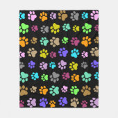 Colorful Pet Paw Pattern on Black Background  フリースブランケット (正面)