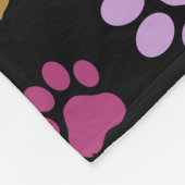 Colorful Pet Paw Pattern on Black Background  フリースブランケット (角)