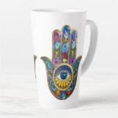 Colorful Petals Leaves Hamsa Sapphire Third Eye カフェラテマグ (右アングル)