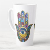 Colorful Petals Leaves Hamsa Sapphire Third Eye カフェラテマグ (左アングル)
