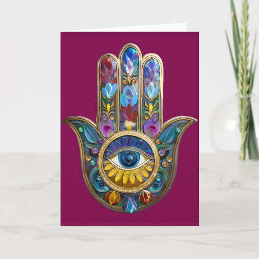 Colorful Petals Leaves Hamsa Sapphire Third Eye カード (正面)