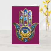 Colorful Petals Leaves Hamsa Sapphire Third Eye カード (黄色い花)