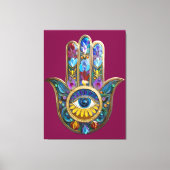 Colorful Petals Leaves Hamsa Sapphire Third Eye キャンバスプリント (正面)