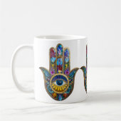 Colorful Petals Leaves Hamsa Sapphire Third Eye コーヒーマグカップ (左)
