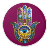 Colorful Petals Leaves Hamsa Sapphire Third Eye セラミックノブ (正面)