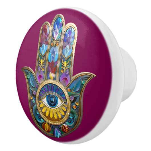 Colorful Petals Leaves Hamsa Sapphire Third Eye セラミックノブ (右)