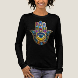 Colorful Petals Leaves Hamsa Sapphire Third Eye トライブレンドＴシャツ