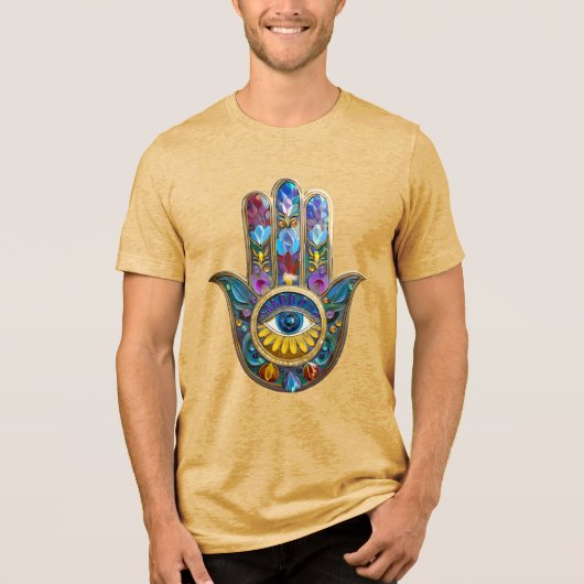Colorful Petals Leaves Hamsa Sapphire Third Eye トライブレンドＴシャツ (正面)