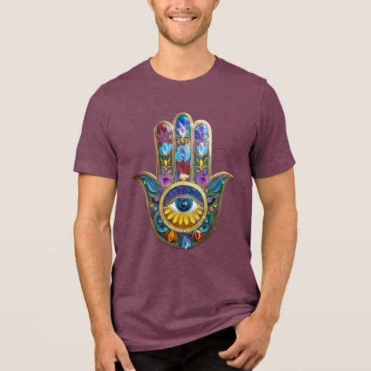 Colorful Petals Leaves Hamsa Sapphire Third Eye トライブレンドＴシャツ (正面)