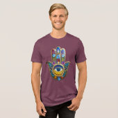 Colorful Petals Leaves Hamsa Sapphire Third Eye トライブレンドＴシャツ (正面全面)