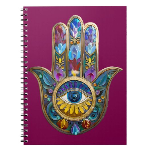 Colorful Petals Leaves Hamsa Sapphire Third Eye ノートブック (正面)