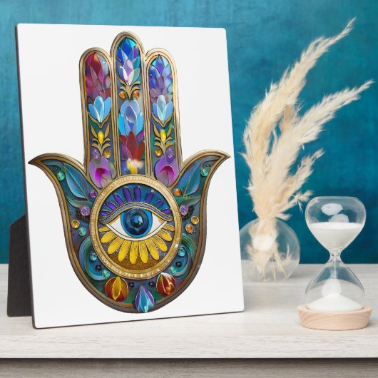 Colorful Petals Leaves Hamsa Sapphire Third Eye フォトプラーク (側面)