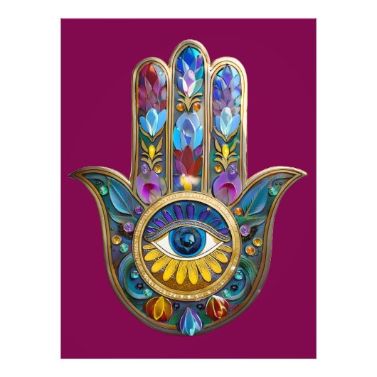 Colorful Petals Leaves Hamsa Sapphire Third Eye フォトプリント (正面)